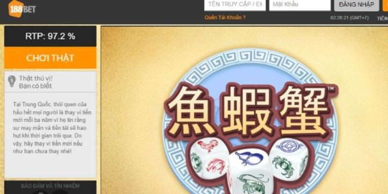 188Bet là sân chơi có tỷ lệ RTP tới 97,2% cho game bầu cua