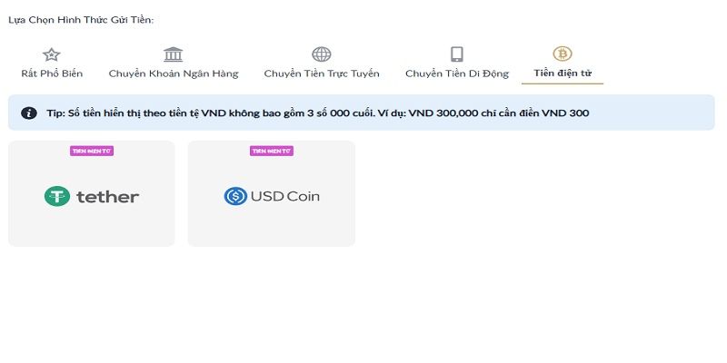 Chọn mục tiền điện tử