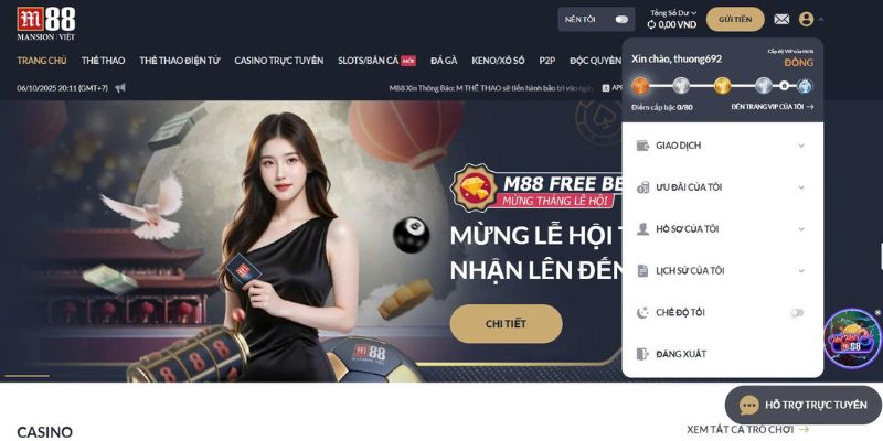 Chọn mục gửi tiền ở trang chủ