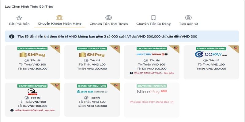 Lựa chọn phương thức chuyển khoản ngân hàng