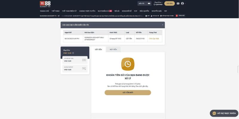 Chờ giao dịch được xử lý khi gửi yêu cầu