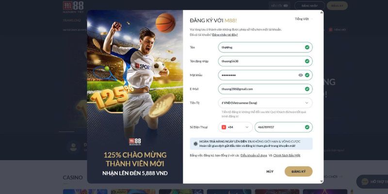 Điền đầy đủ thông tin hiển trên biểu mẫu