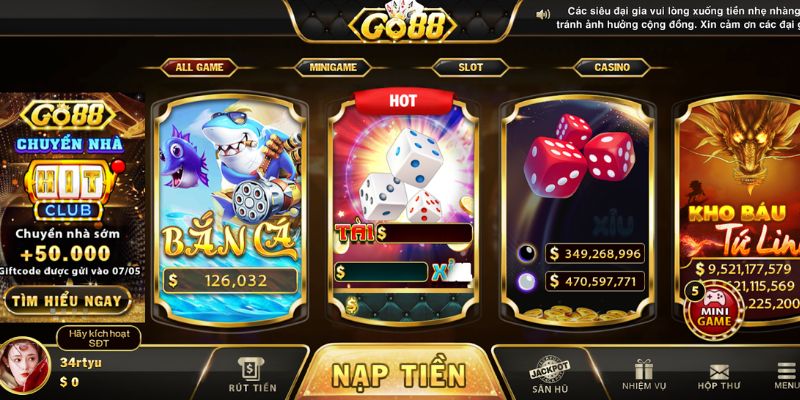 Nhà cái Go88 mang đến bộ sưu tập hơn 600 tựa game đẳng cấp